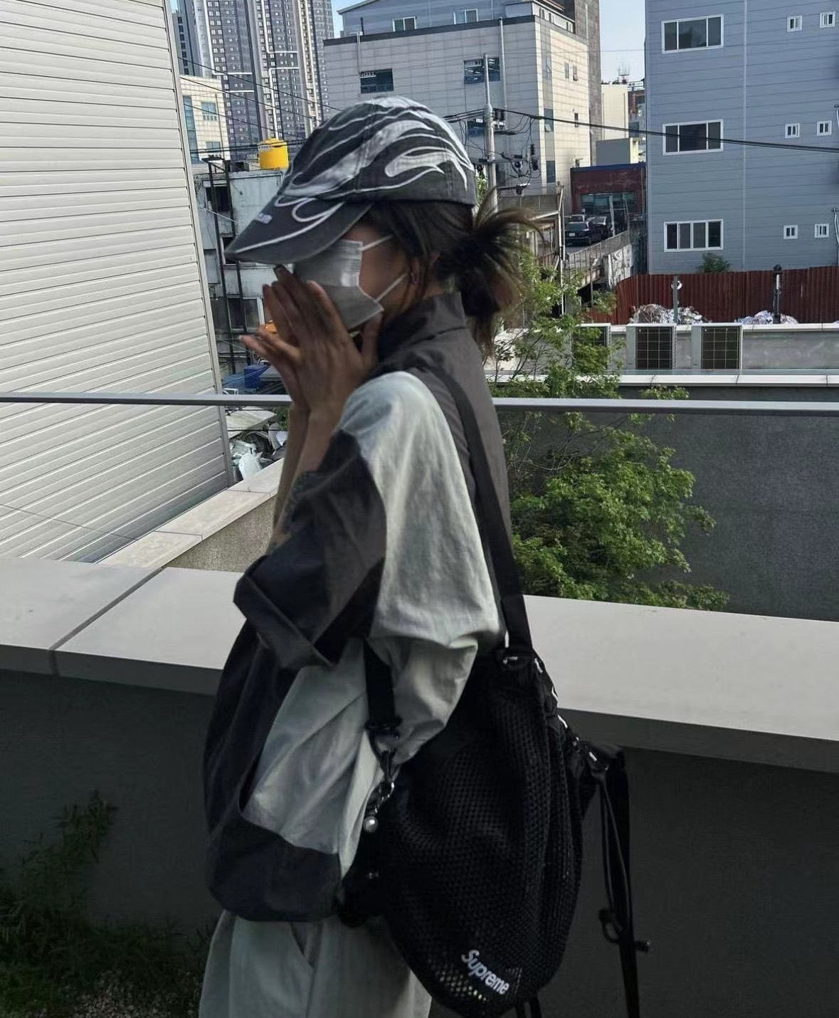 Washed old embroidered flame cap